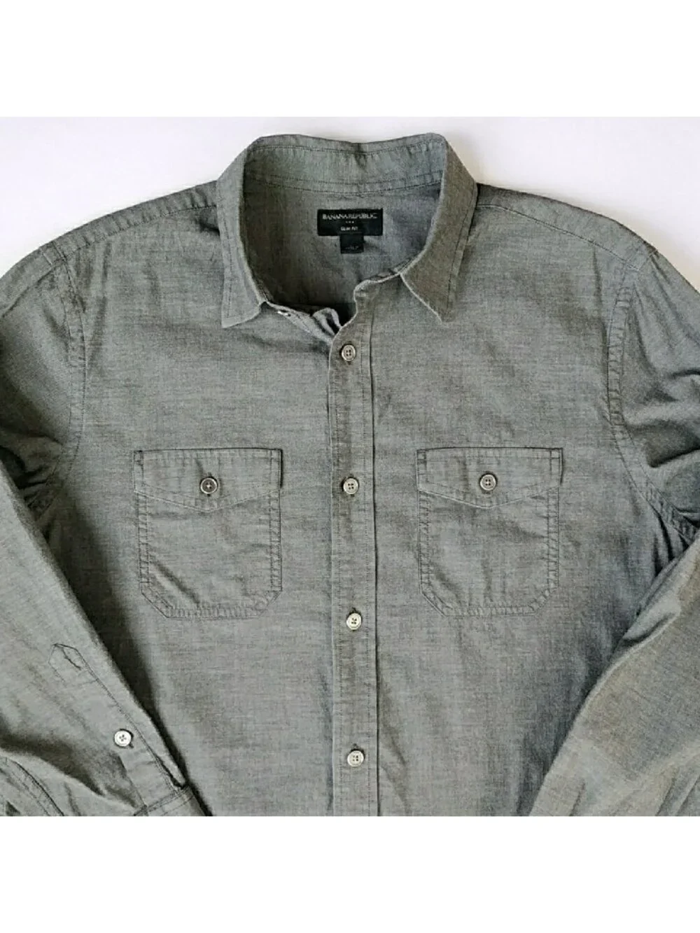 Banana Republic Men's Oxford Button Down Shirt size Large L Gray Long Sleeve